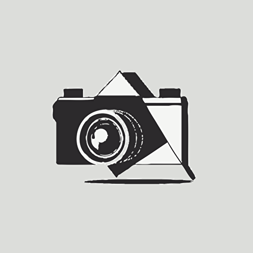 geometric, minimalistic iconic logo of a camera, black vector, on white background