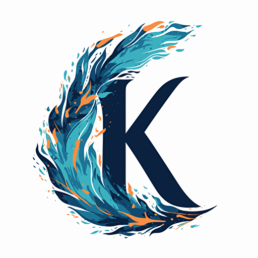 k letter as blue flame, illustration, svg, 2d, vector, no background, png format
