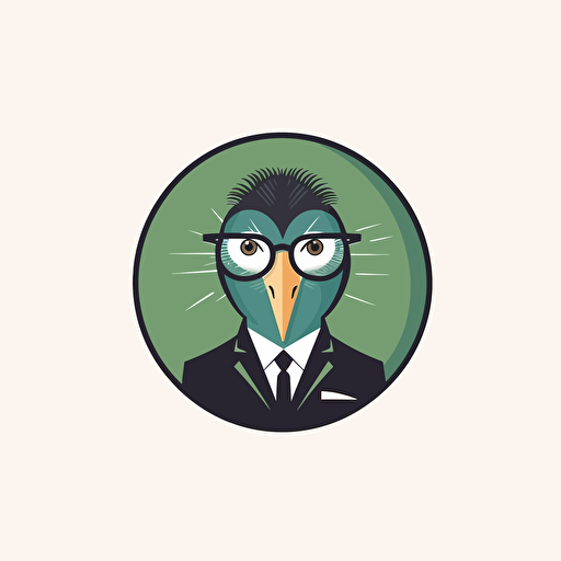 a vector logo 2D flat simple of a kiwi with glasses on and a business suit