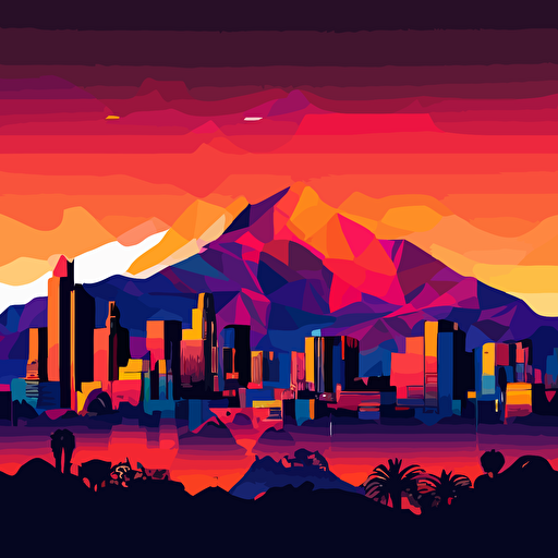 Monterrey, Mexico, vector style, vivid gradient colors, breathtaking sunset, skyscrapers