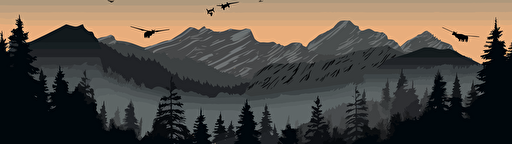 vector illustration of a drone view of a wolfpack, mountain and forest scenery