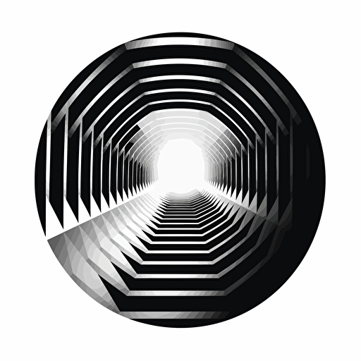 a black and white vector on a solid white background with strong contrast, a portal in the middle of geoetric boarder