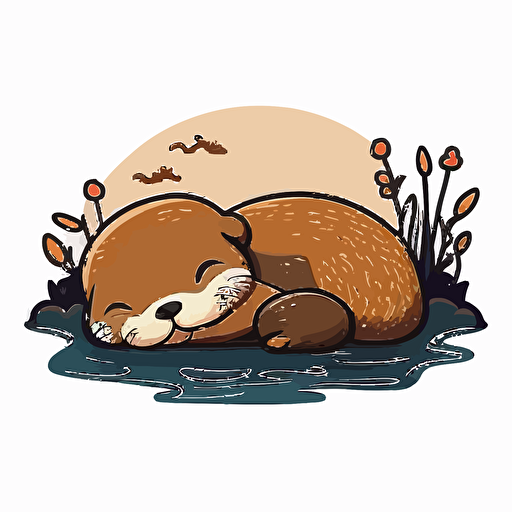 Very cute Otter lying down pixar style, 2d flat design, vector, cut sticker