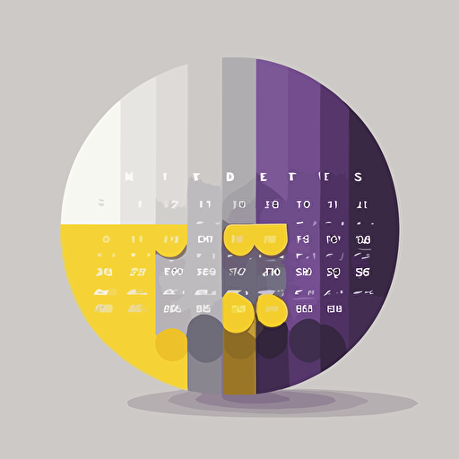 Modern, minimalist, simple, flat, vector illustration of simplistic futuristic round calendar. In colors purple, yellow, gray and white.