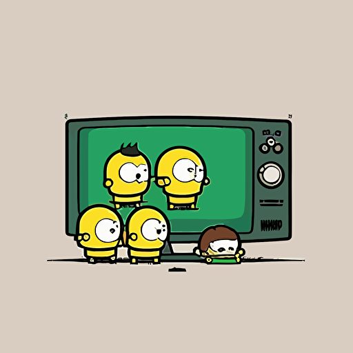 a television with a football displayed on it, there is a group of chibi style people sitting on a couch watching the television, vector image