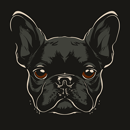 angry dark french bulldog head, cartoon eyes, cute smile, vector logo, vector art, emblem, simple, cartoon, 2d