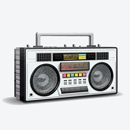 flat vector 8 bit atari pixel art style, cassette boombox, white background