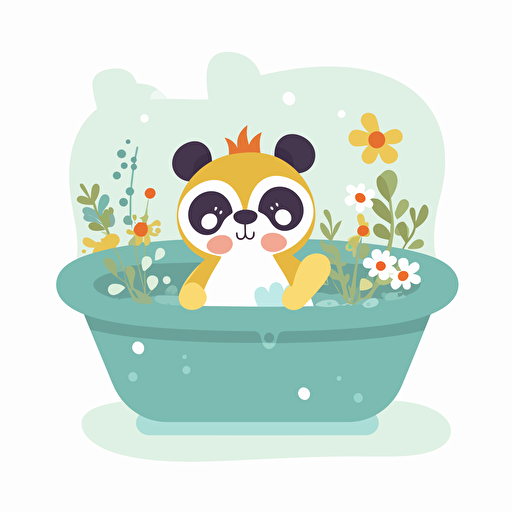 baby animal in a bathtub, cute, vector style, flat design