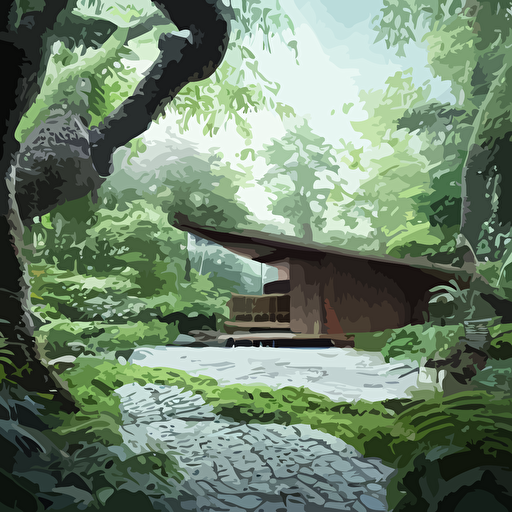 beautiful 3d renderings little huse jungle architecture kengo kuma architectural photography 14 mm cinematic photography high resolution 4k cg architects vray