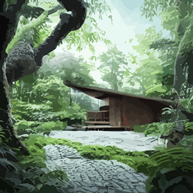 beautiful 3d renderings little huse jungle architecture kengo kuma architectural photography 14 mm cinematic photography high resolution 4k cg architects vray