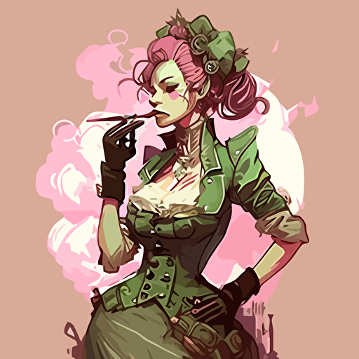 vector,pink,light green,depressed, girl,Cigar, steam punk dress