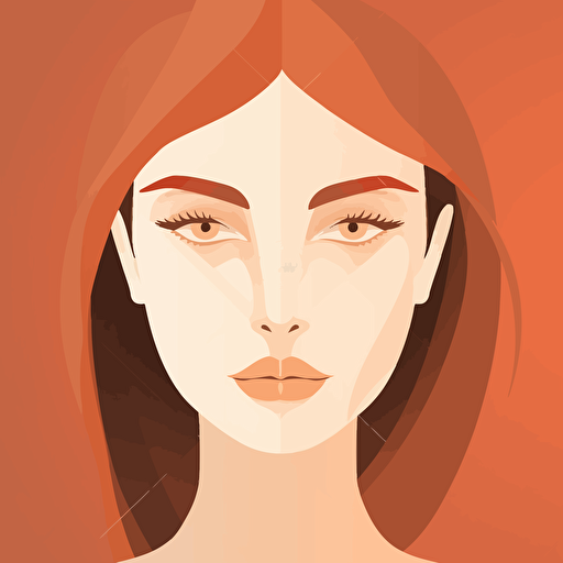 female head, front view, minimalistic illustration, flat planes, vector art