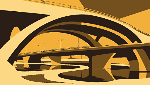 downtown los angeles, la river, bridge, painted as shapes, minimal, low detail, vector art,