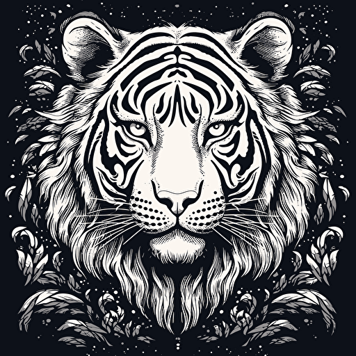 linework black and white tiger vector style