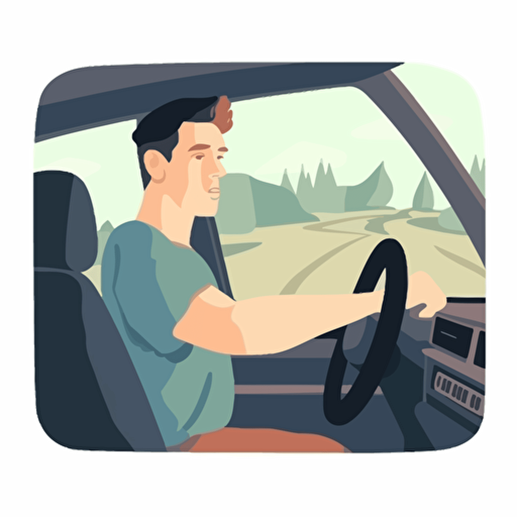 a man driving a car, anime style, flat vector drawing
