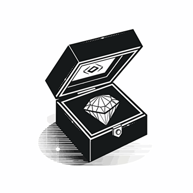 a lminimal vector ogo design for a jewllery company, using a box with diamonds inside , white background