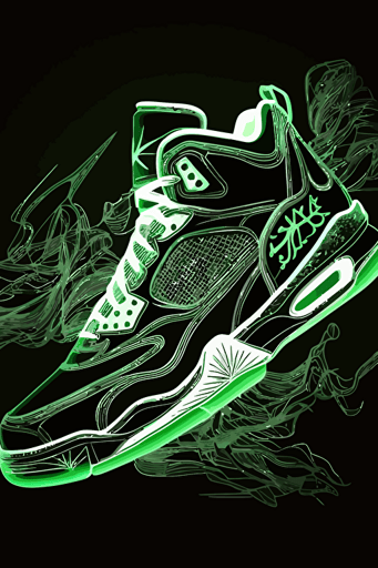 neon air jordan shoes, green and white colours, 1 dimensional vector art, HD,