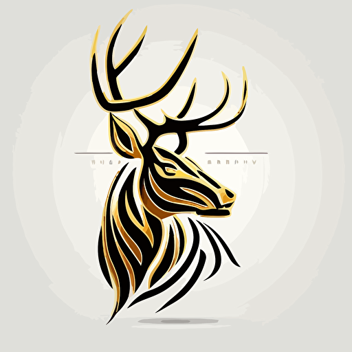 flat vector logo of deer head, golden on white