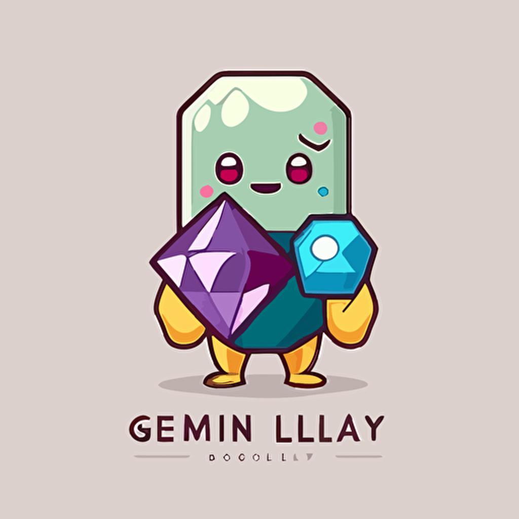 An emblem logo with a cute golem and a gem. flat vector minimal gollem.io