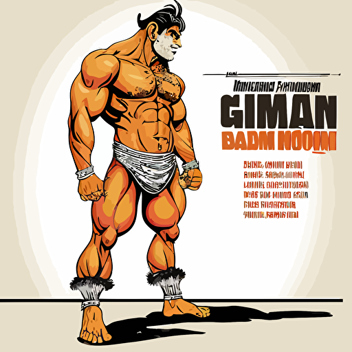 lord hanuman , gada , gym , muscles , inpiration , text , white background , powerful , inspiring , cartoon , vector