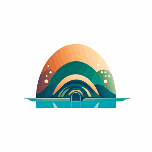 minimalist abstract vector simple logo symbolic pictorial logo, low detail, luxury cabanas, cabanas are close to the top of a hill, the hill is next to a lake, there is a peacock in the roof of the cabana