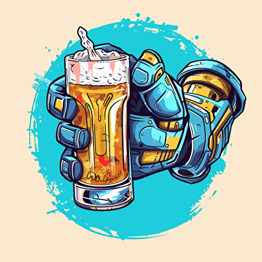 arm of a robot holding a beer, cartoon graffiti, vector,