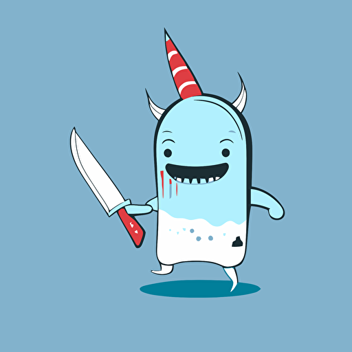 vector illustration, funny unicorn with knife seems like jeff the killer