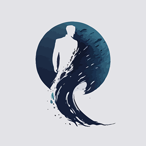 design logo for a men's clothing brand. 2D. the logo is indigo blue and white in a minimalist design. simple structure, white background. vector, HD. it is of a full moon with a wave crashing and intersecting it below