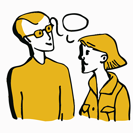yellow vector line drawing clip art, cartoon two people talking, fun, cozy