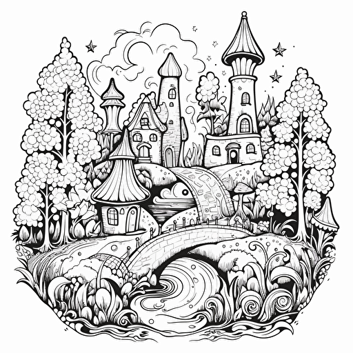 2d illustration, simple vector wonderland coloring page