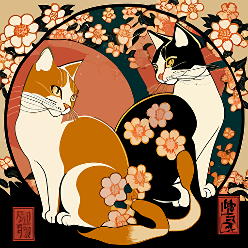 cats japanese art , vector , maximalist, v