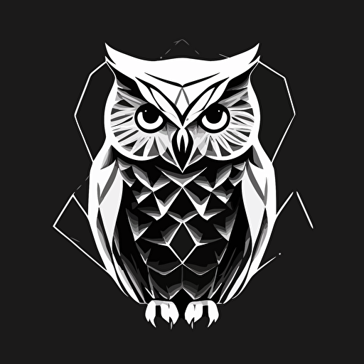 [simple, geometric mascot] iconic logo of [owl meditation], [white] vector, [black] background