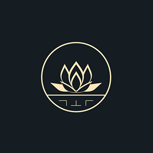 simple geometric iconic logo of a union of lotus flower and a house, white vector, on black backgroung