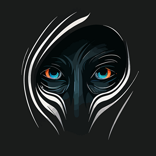 Logo with modern and dark look containing a phantom. Vector look. bright eyes that pop.