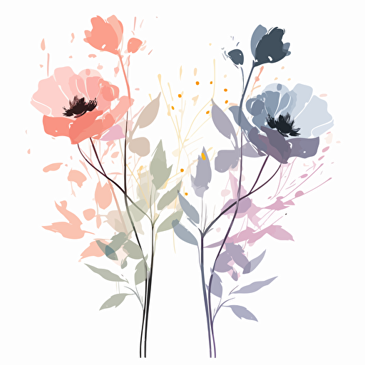 minimalistic mothers day flowers, use pastel colors only in waterbrush style, 2d clipart vector, hd, white background