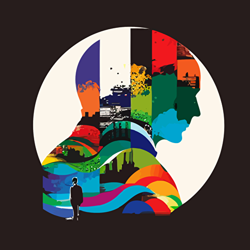 vinyl record music culture by Milton Glaser, 2d vector art, flat colors