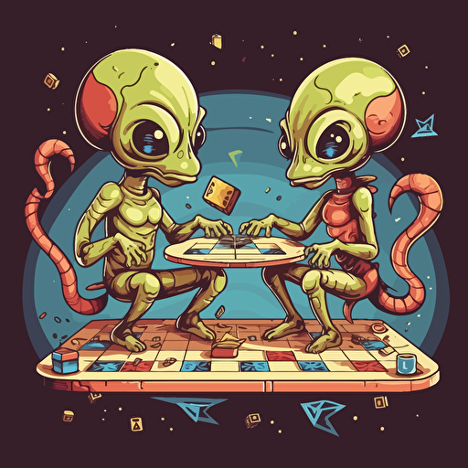 two aliens playing a board game, colorful, sticker, vector, detailed