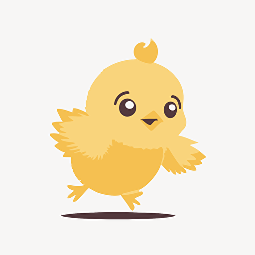 baby yellow chick trying to fly, white background, flat color vector art