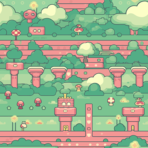 super mario game level vector seamless background, green and pink