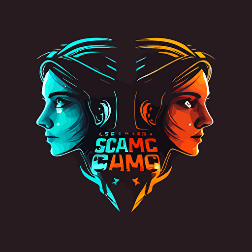 simple logo for a gaming tournament where a male and female creator go head to head in a gaming challenge, vector