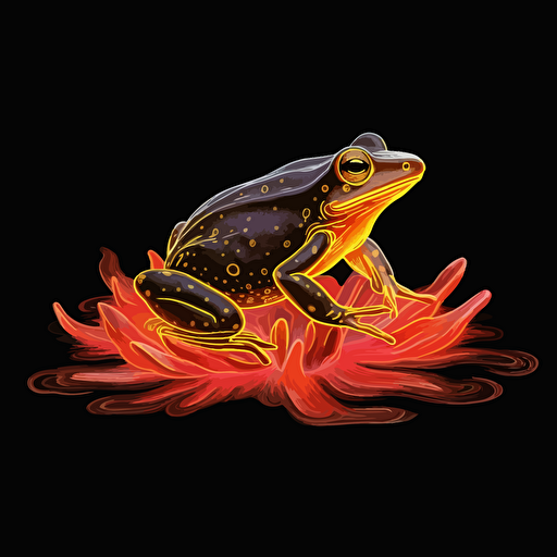 Frog on a lily pad floating on lava, Dark, digital art, contour, vector, black background