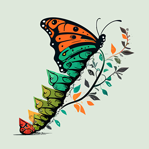 long time metamorphosis of a caterpillar transforms into a butterfly, vector minimalistic colorful drawing