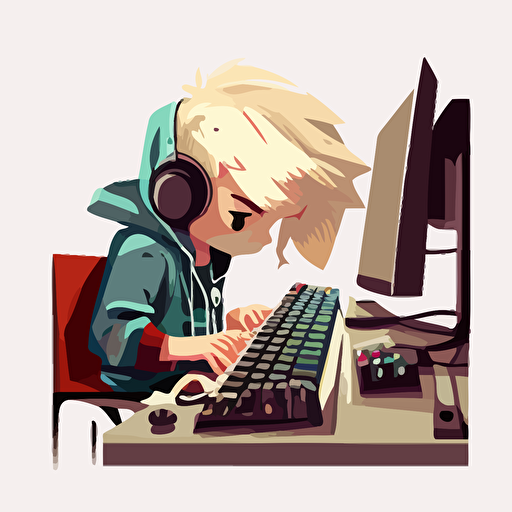 a vector art white boy with blonde hair who is gaming on keyboard