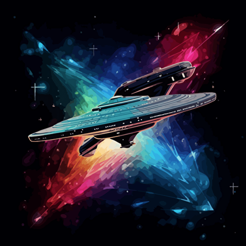 star trek spaceship, vector art, galaxy background