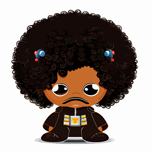 A saturated colorfull baby fur afro darth vader, goofy looking, smiling, white background, vector art , pixar style