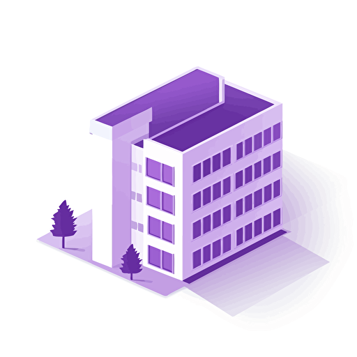 Vector illustration of a company building, white background, subtle purple gradient