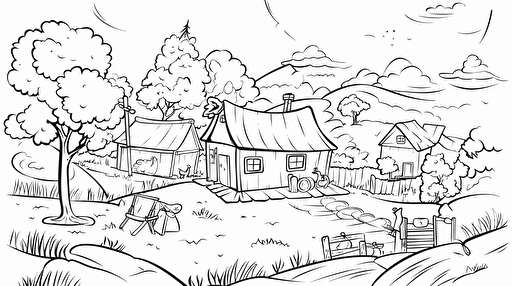 blank coloring sheet for children, vector art, white background, outdoor animations