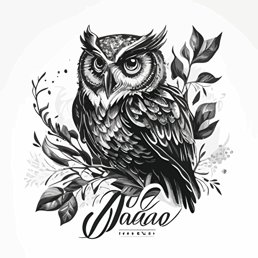 owl logotype, black vector, on white background, low details