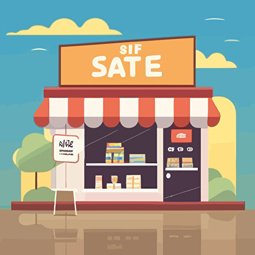 simple store, with sale event, saint, flat style, picture, cartoon, vector