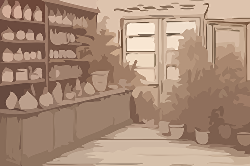 simple vector sketch of an old apothecary pharmacy with plants in pots